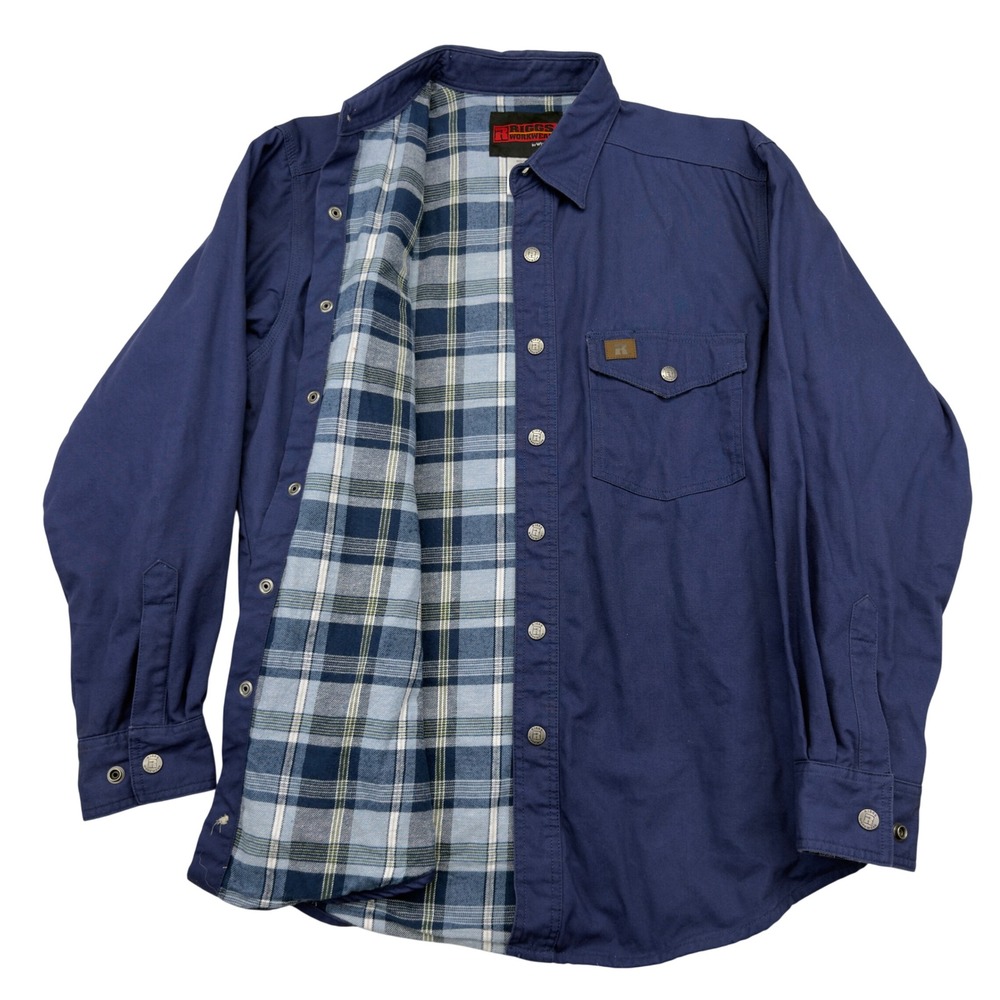 Wrangler Riggs Workwear Shirt Jacket Mens Medium Blue Flannel Lined WGGH50513